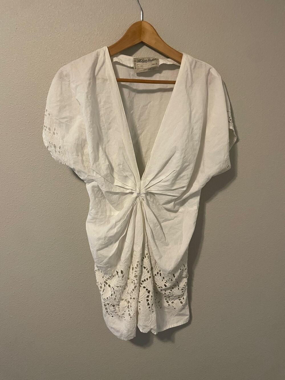 AllSaints Spitalfields Tunic Top Womens 12 White Embroidered Eyelet Boho FLAW